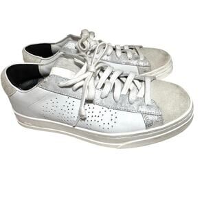 P448 John Women's Sneaker EU 37 US 7 White Silver Leather Calf Hair Italy Casual